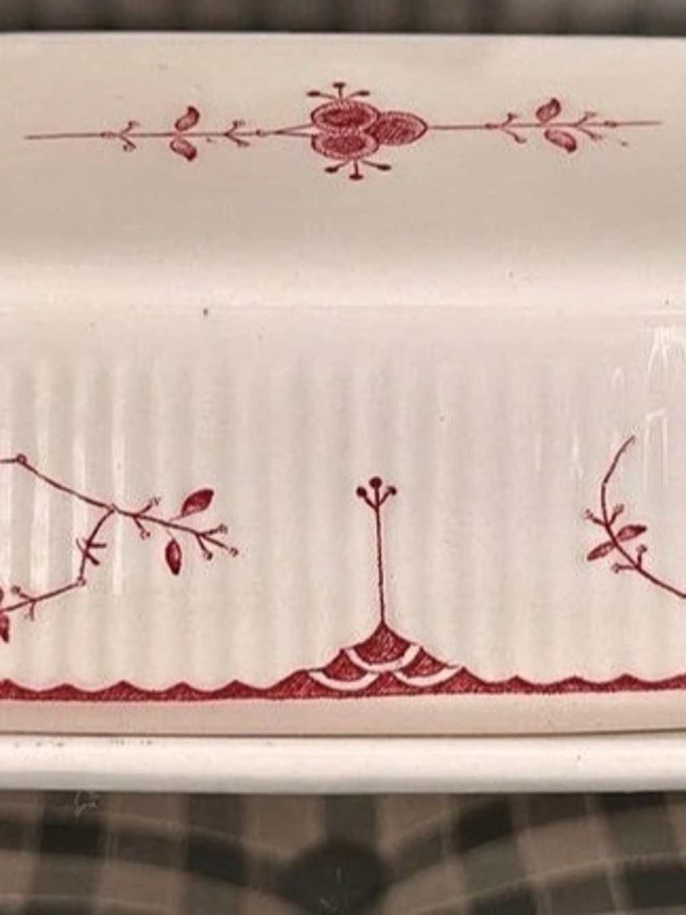 Vintage Furnivals England "Denmark Pink" Covered Butter Dish - Rare Red Transfer